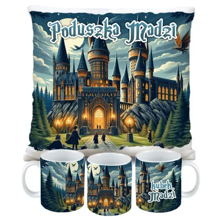 Magiczny zestaw prezentowy Poduszka i Kubek dla czarodzieja do szkoły magii